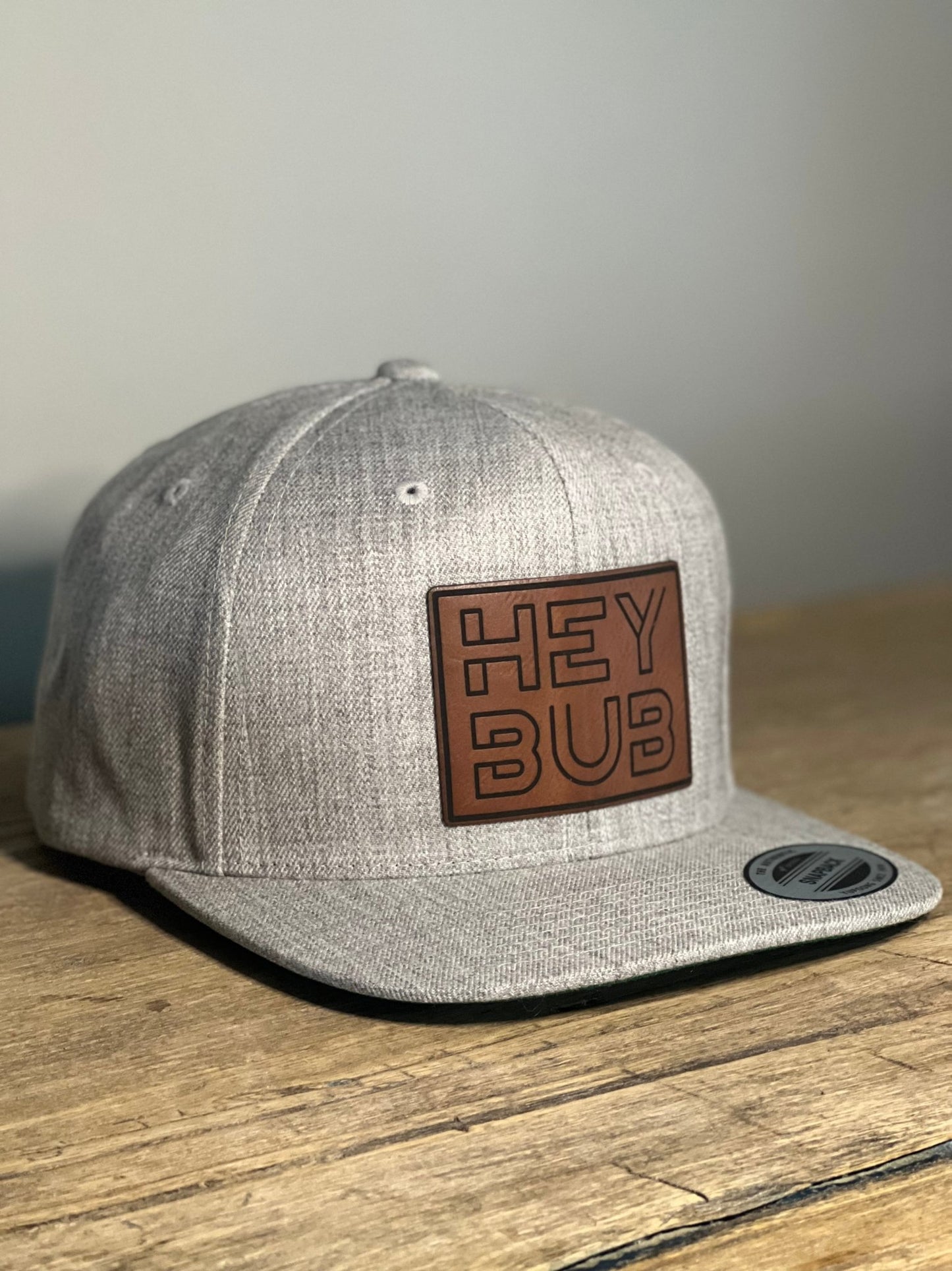 Hey Bub, 6 Panel Heather Grey Snapback Hat (Flat Bill) - HEY BUB