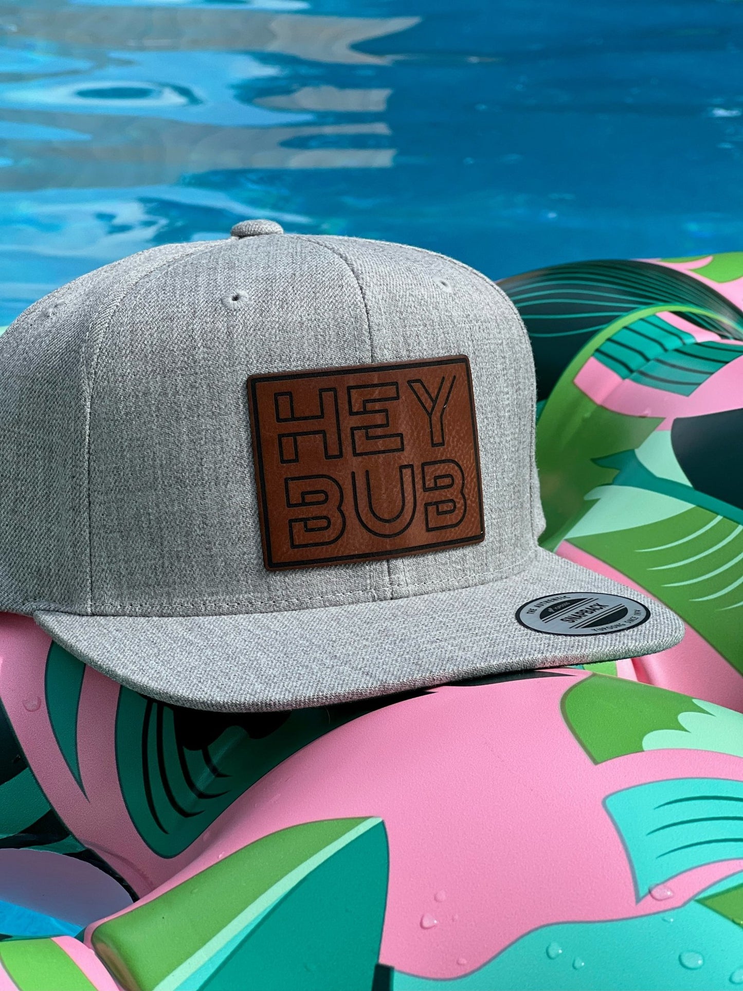 Hey Bub, 6 Panel Heather Grey Snapback Hat (Flat Bill) - HEY BUB